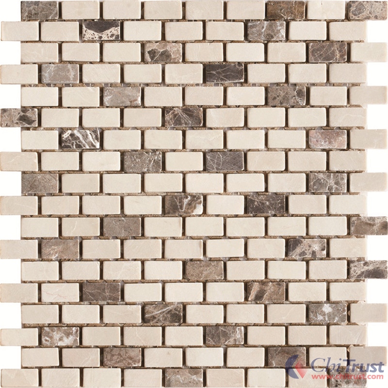 Dark Emperador & Cream Marfil Marble Small Brick Mosaic Tile